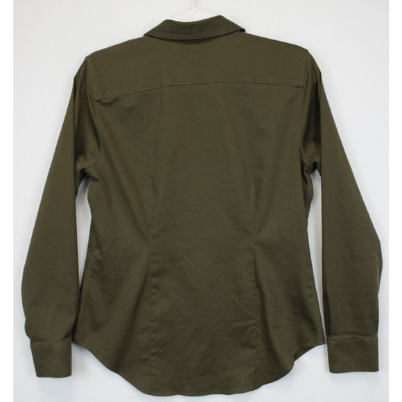 Chico's No Iron Chic Stretch Button Front Top Women 4 Long Sleeve Collared Olive - Picture 2 of 14